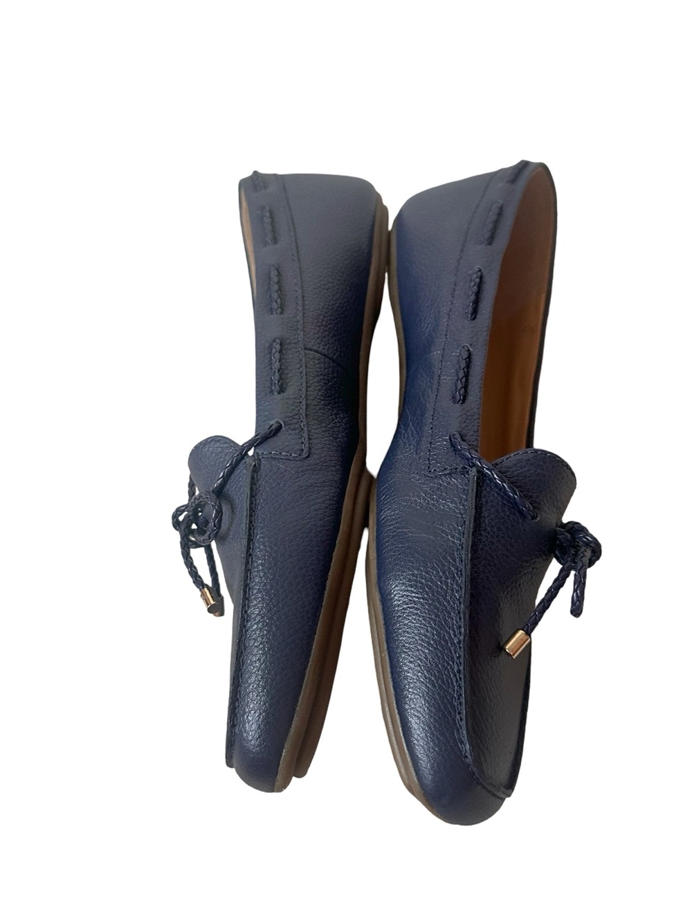 Talbots Navy Soft Pebbled Leather Driving Slip On Loafers with Rope Tie Accent - Picture 4 of 6